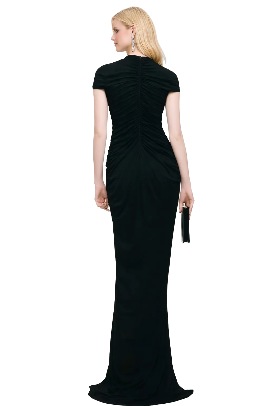 ruched keyhole column gown with cap sleeves – SCULPT