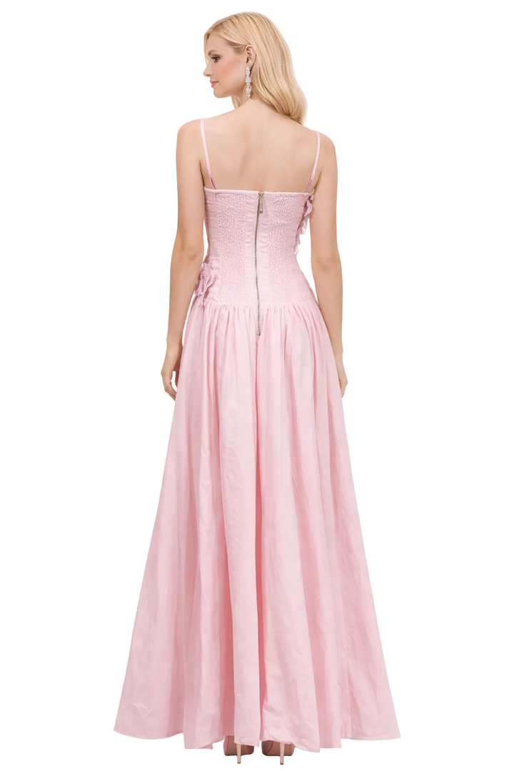 ruched floral strap dress with asymmetric ruffle hem – PETAL