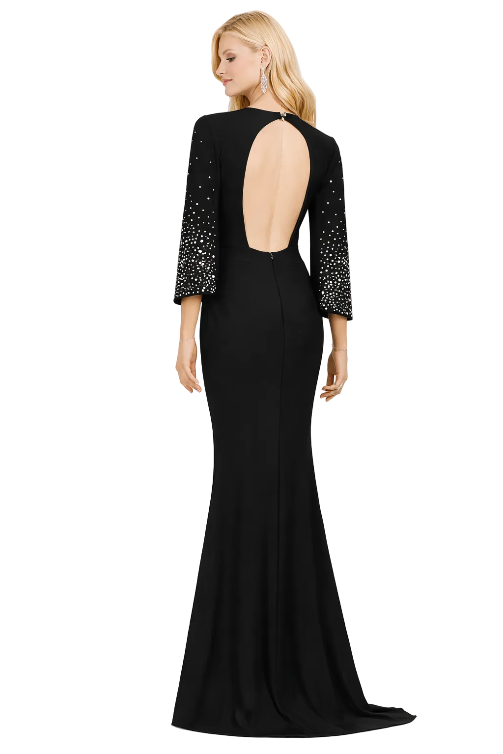 high-neck cape sleeve mermaid gown with crystal embellishments – STARDUST