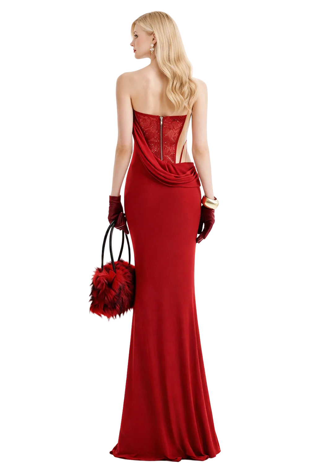 embellished corset draped mermaid gown with cutout bodice – SCALLET