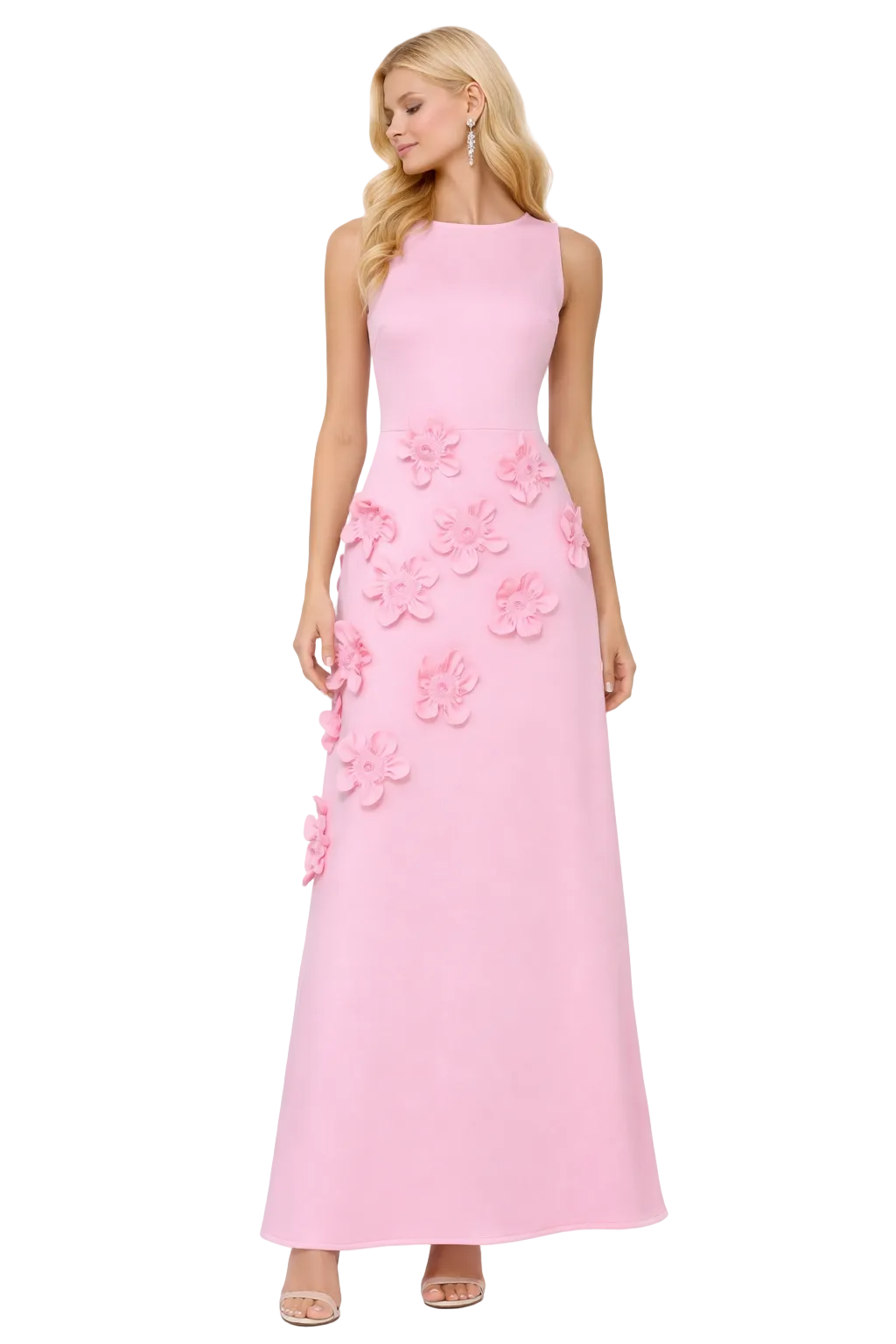 sleeveless A-line midi dress with contrast floral appliqué – FALIIN