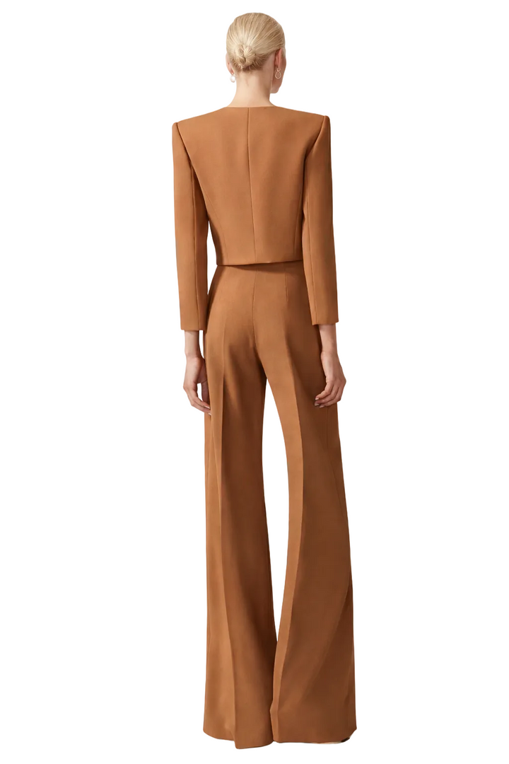 structured cropped jacket with gold button detail and wide-leg trousers – REGAL