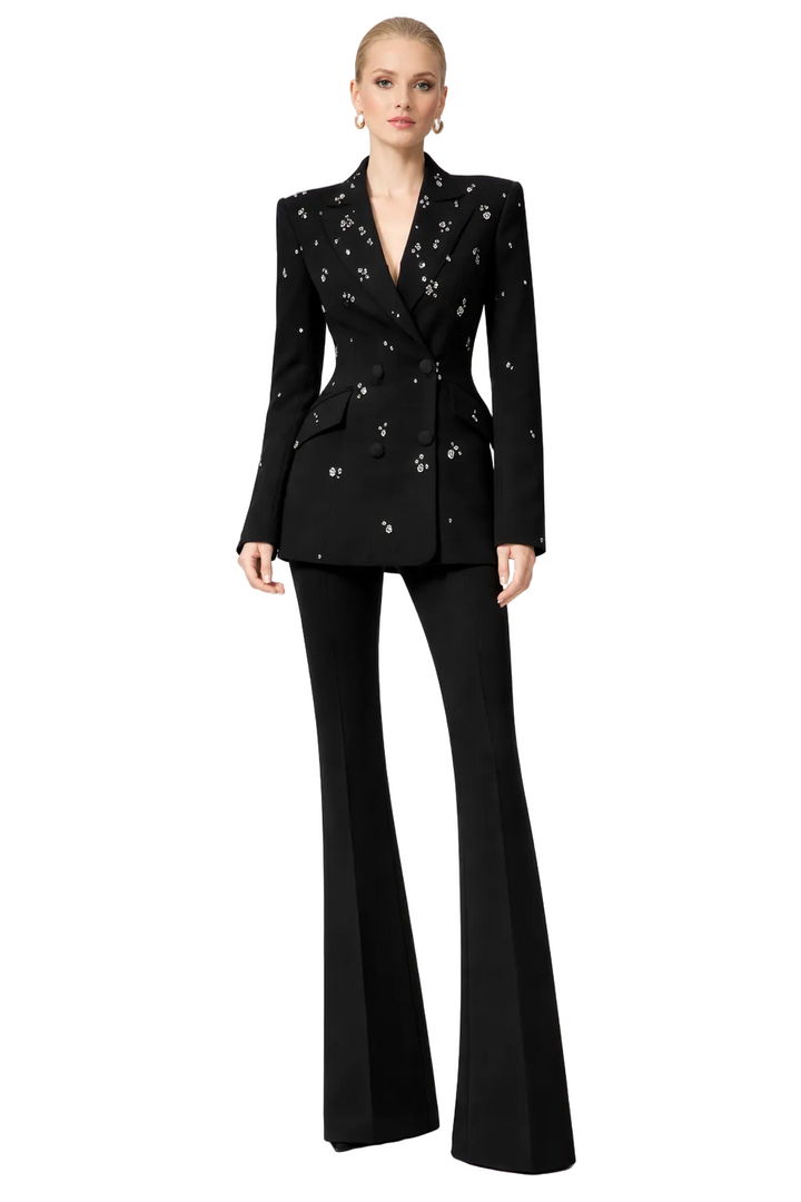 embellished double-breasted blazer with flared trousers – CSLAT