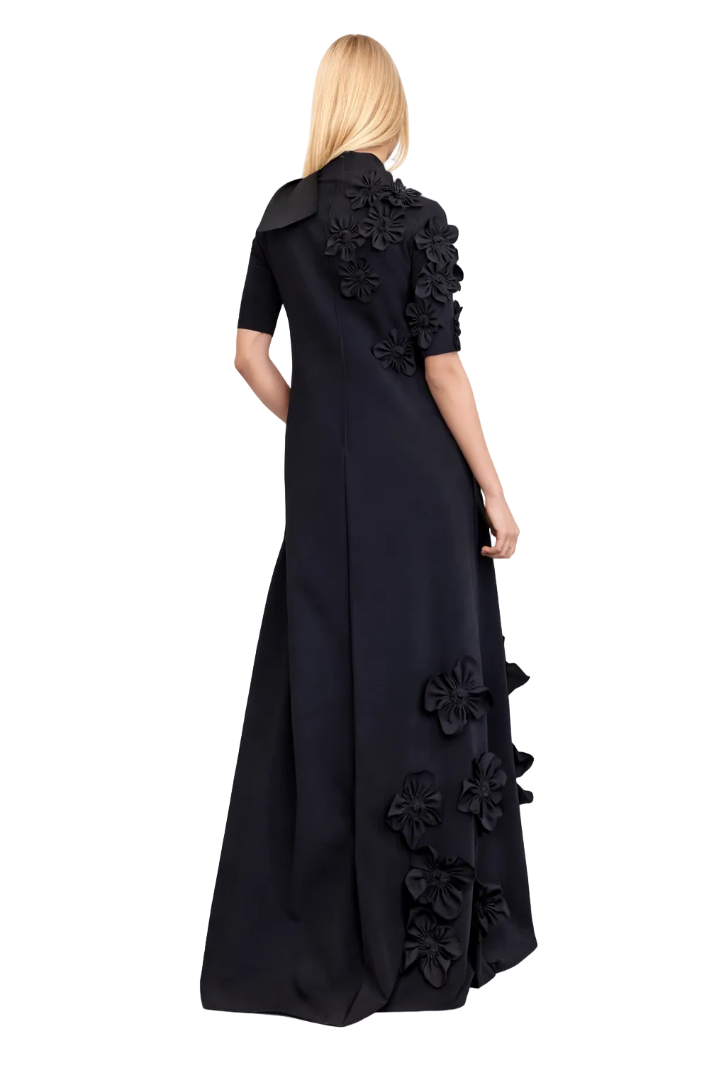 high-neck A-line gown with 3D floral appliqué – MIDNI