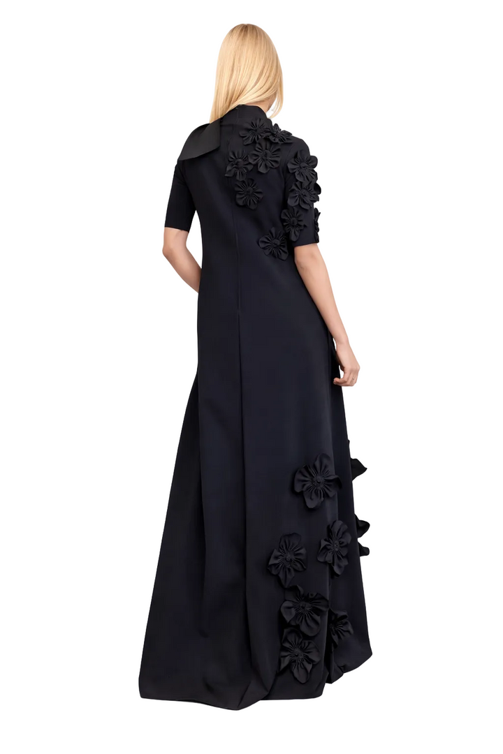 high-neck A-line gown with 3D floral appliqué – MIDNI