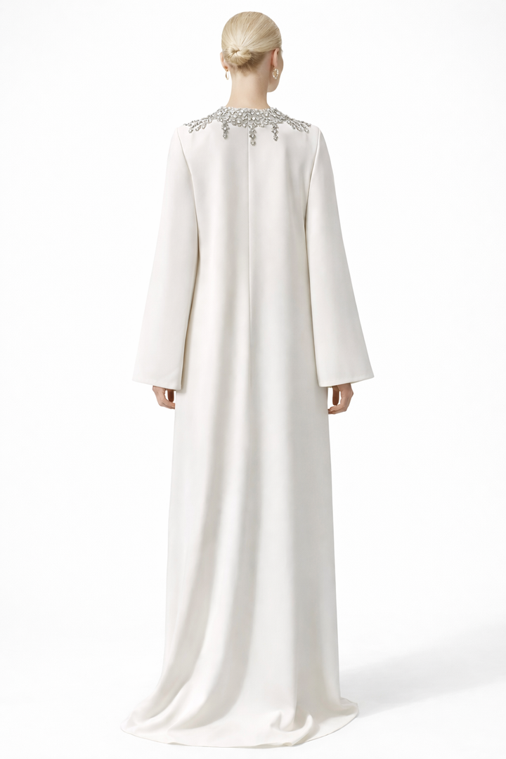 high-neck embellished kaftan maxi dress with flared sleeves – PEARL