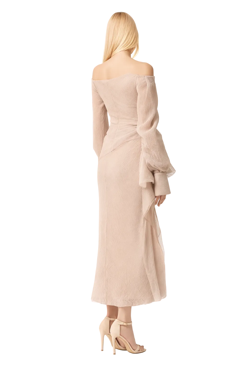 one-shoulder draped midi dress with flared sleeves – NANCE