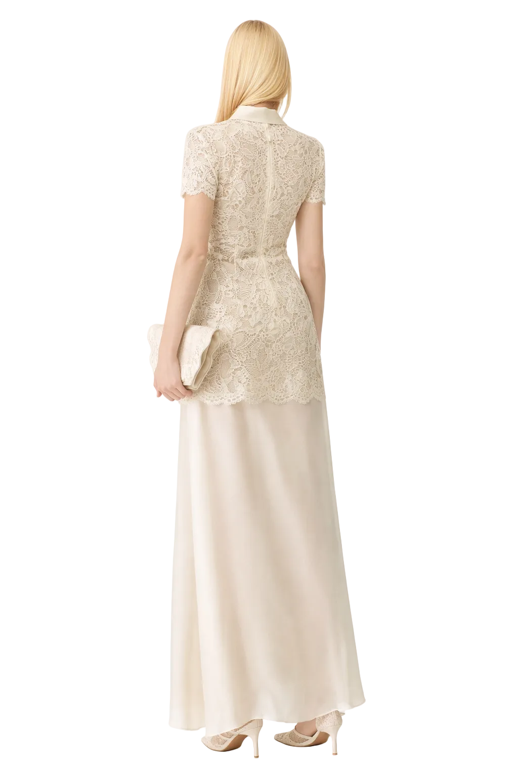 lace overlay maxi dress with collared neckline – CHACE