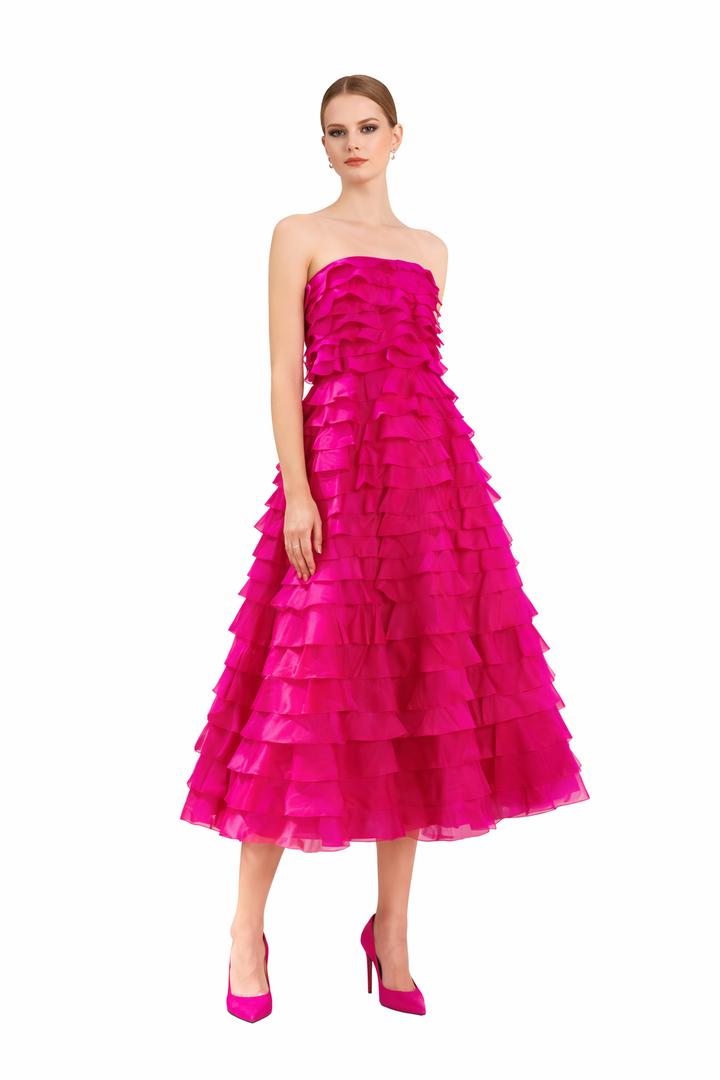 strapless tiered tulle midi dress – FUCHEL