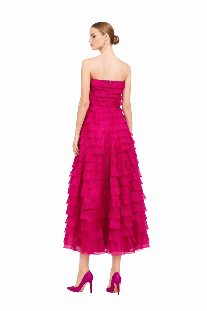 strapless tiered tulle midi dress – FUCHEL