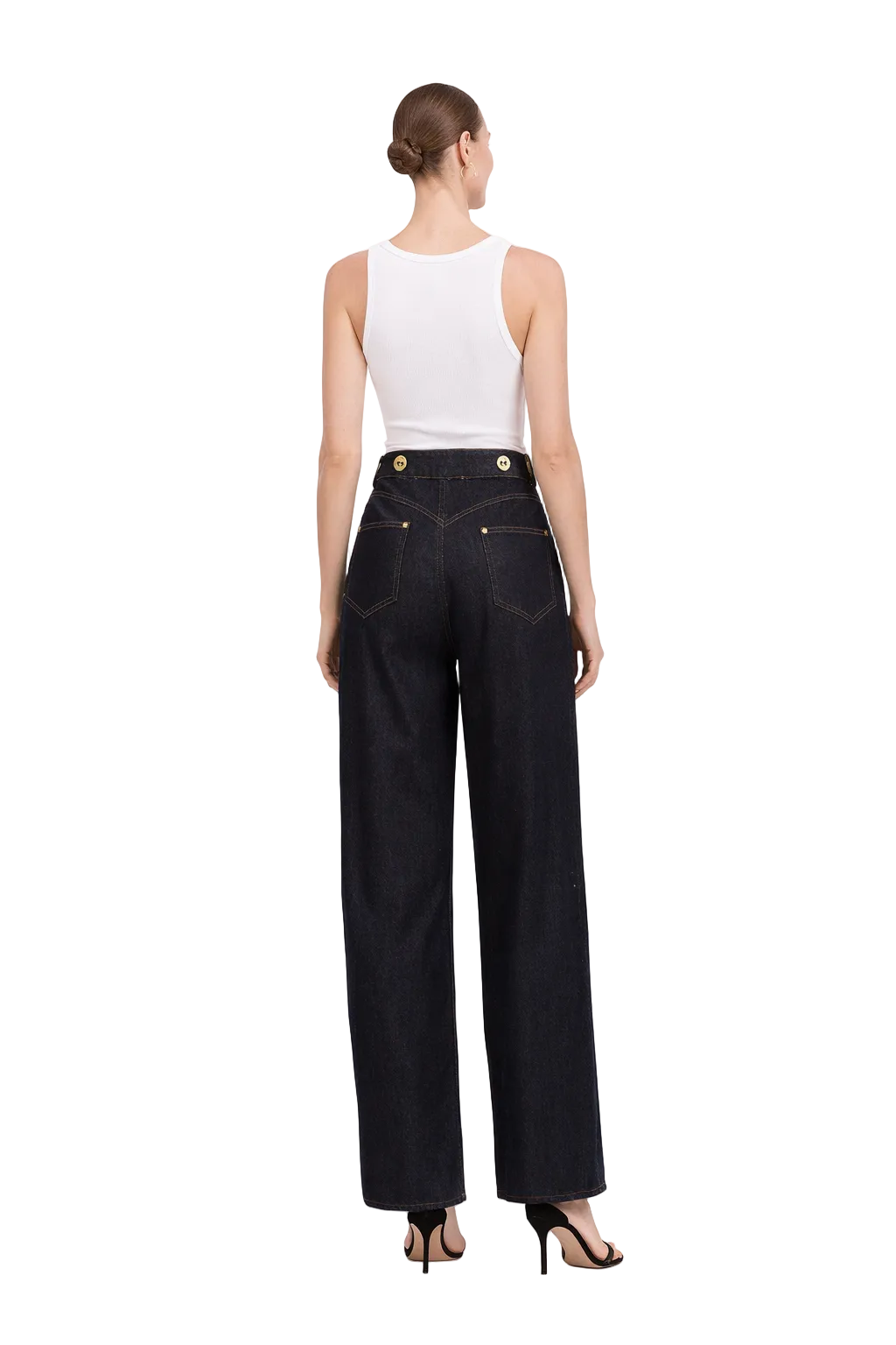 high-waist wide-leg denim pants with button front – NOX