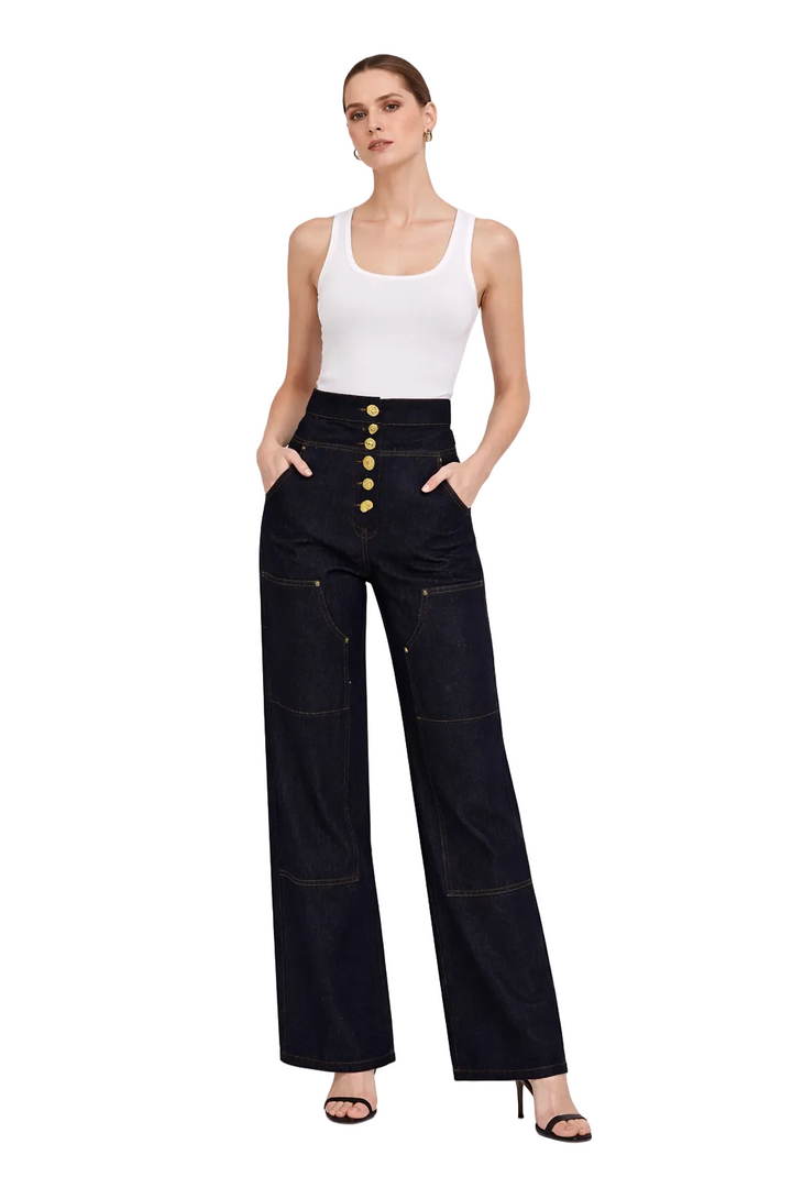 high-waist wide-leg denim pants with button front – NOX