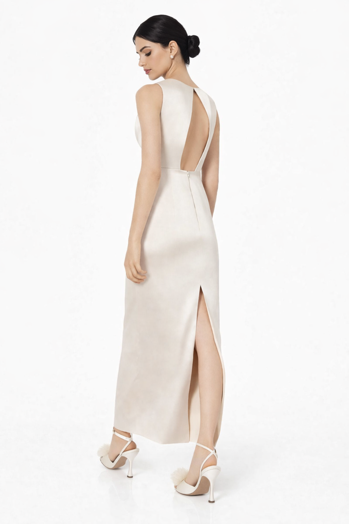 one-shoulder midi dress with sculpted draped cape – SCULPT