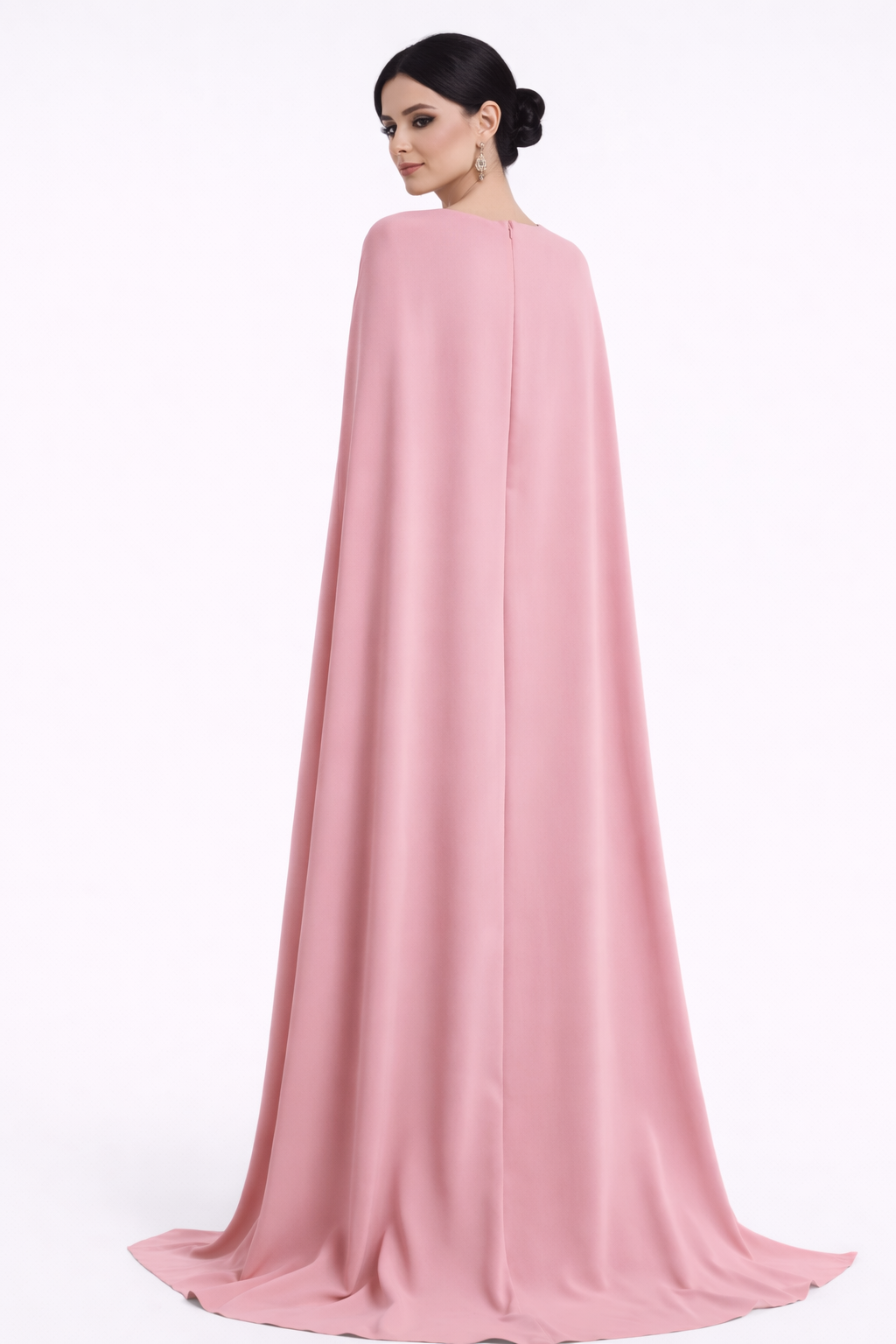 cape overlay maxi dress with floral brooch detail – ROSAN