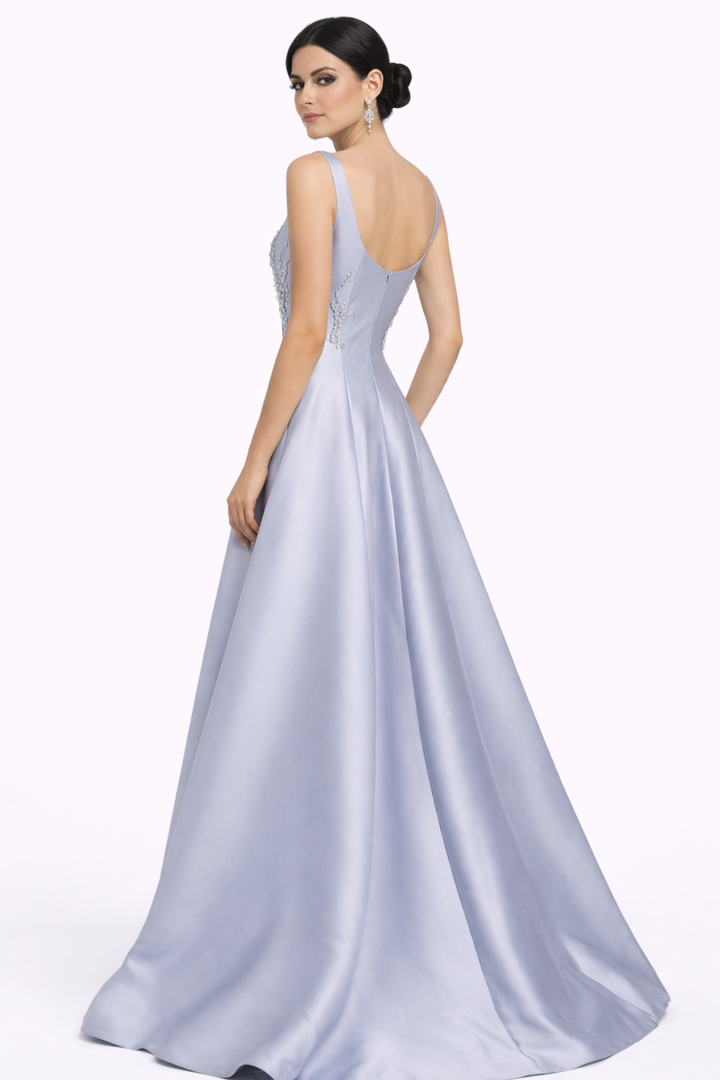 sleeveless square neck ball gown with pearl embellishment – DREAM