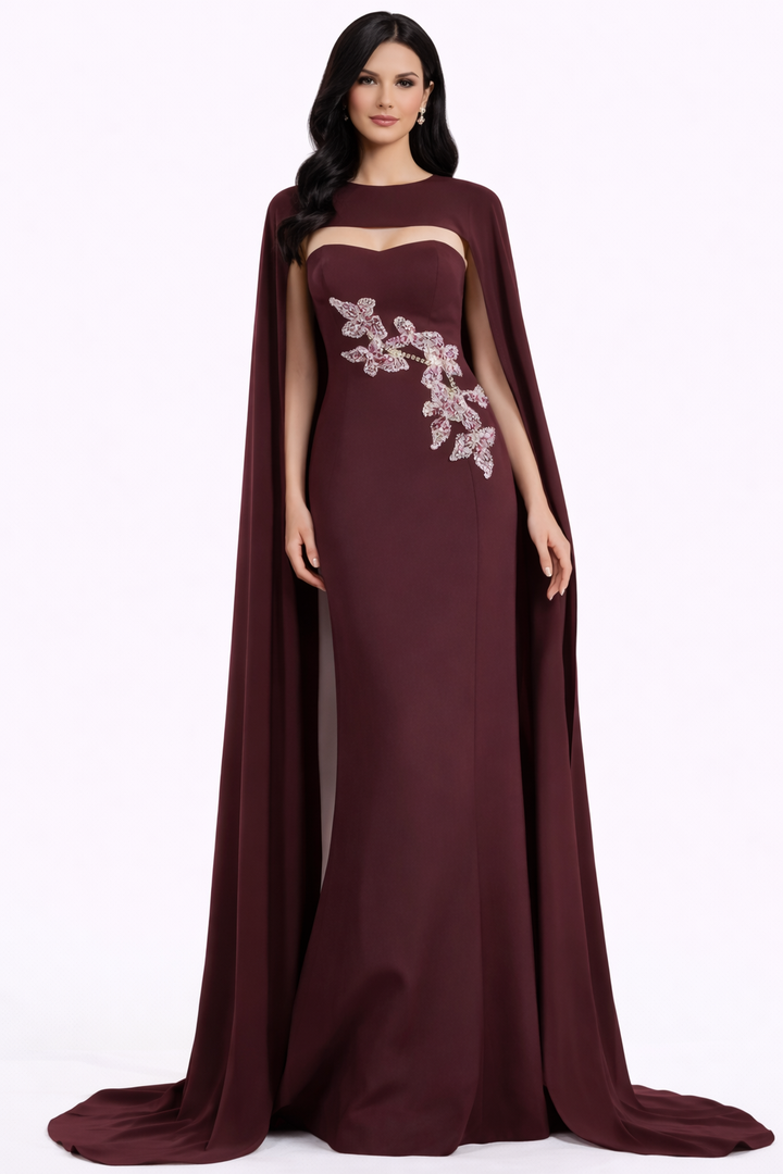 cape overlay gown with embellished bodice and sweetheart illusion – BERND