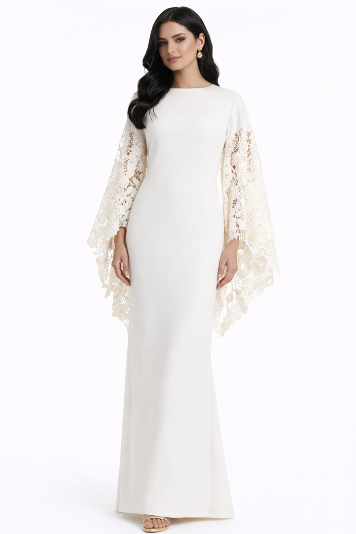 long sleeve maxi dress with lace cape sleeves – IVOOM