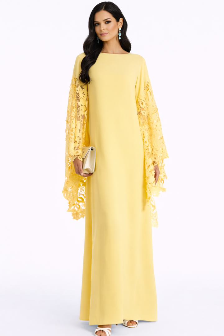 long sleeve maxi dress with lace bell sleeves – VEIL