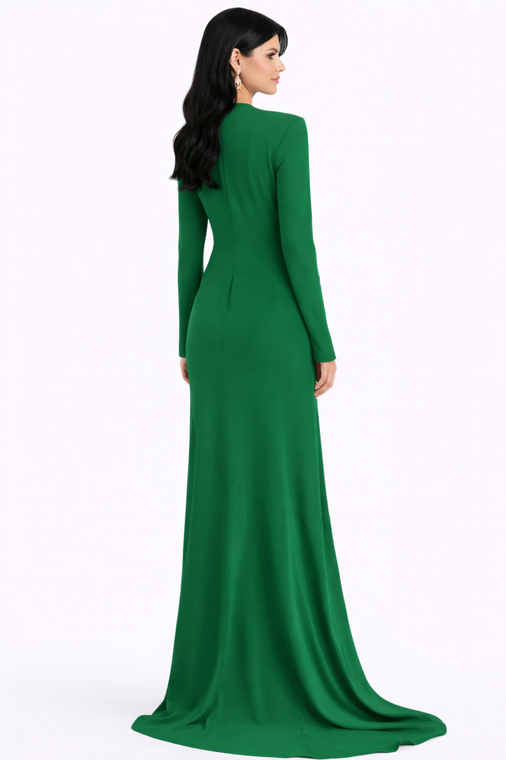 long sleeve wrap neckline maxi dress with high-low hem – GRACE