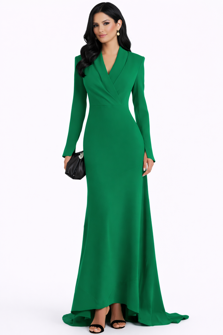 long sleeve wrap neckline maxi dress with high-low hem – GRACE