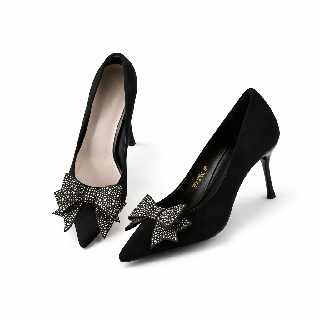 pointed toe pumps with crystal bow detail – BOW