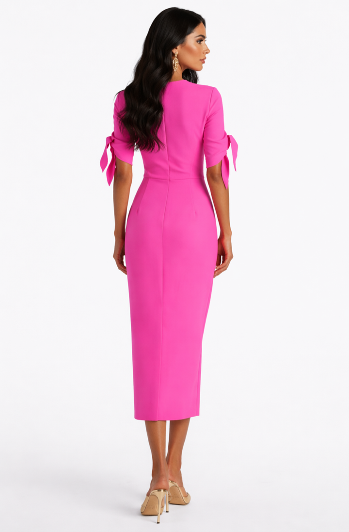 short sleeve midi dress with tie detail sleeves – CHARM