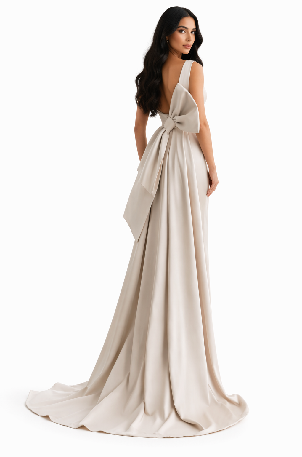 sleeveless deep v-neck column gown with side slit train – BLUSIR