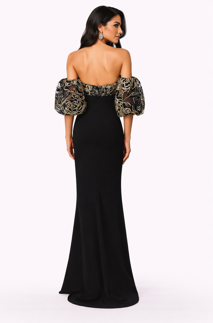 off-shoulder embroidered puff sleeve mermaid dress – OIRO