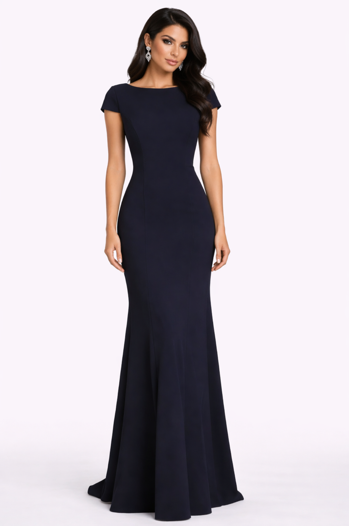 cap sleeve mermaid dress with bateau neckline – MIDNIGHT