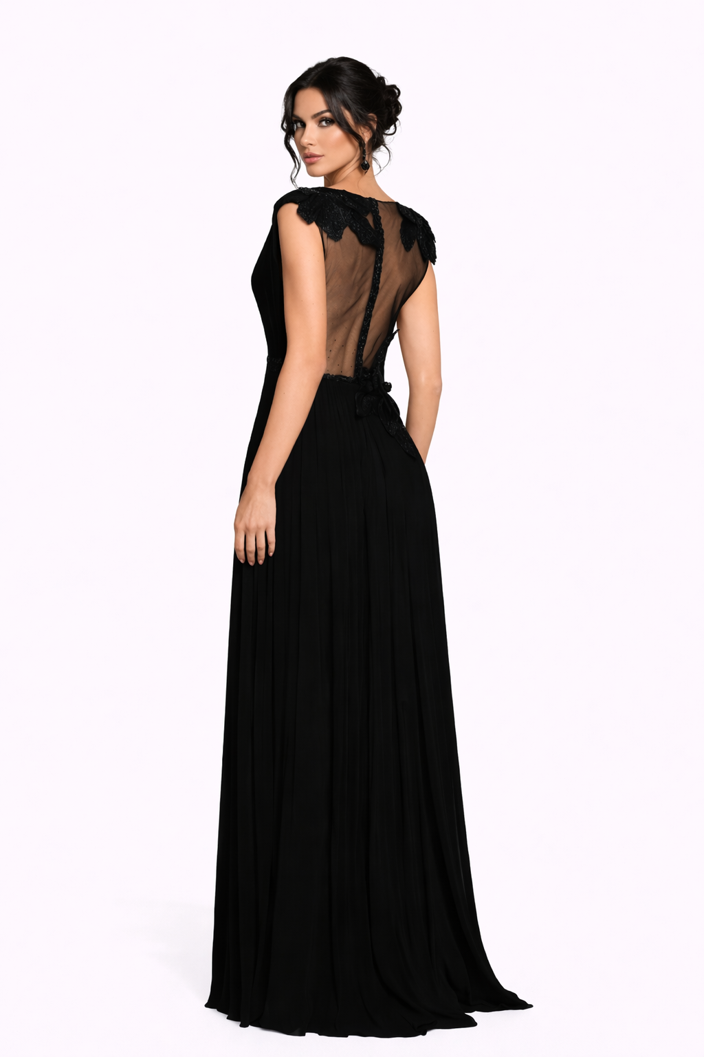 sleeveless deep V-neck pleated maxi dress – ELEGANCE