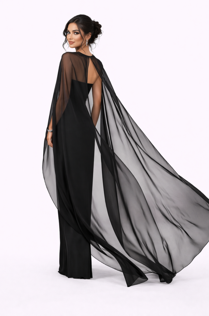 sheer cape sleeve column dress with illusion neckline – ONYX