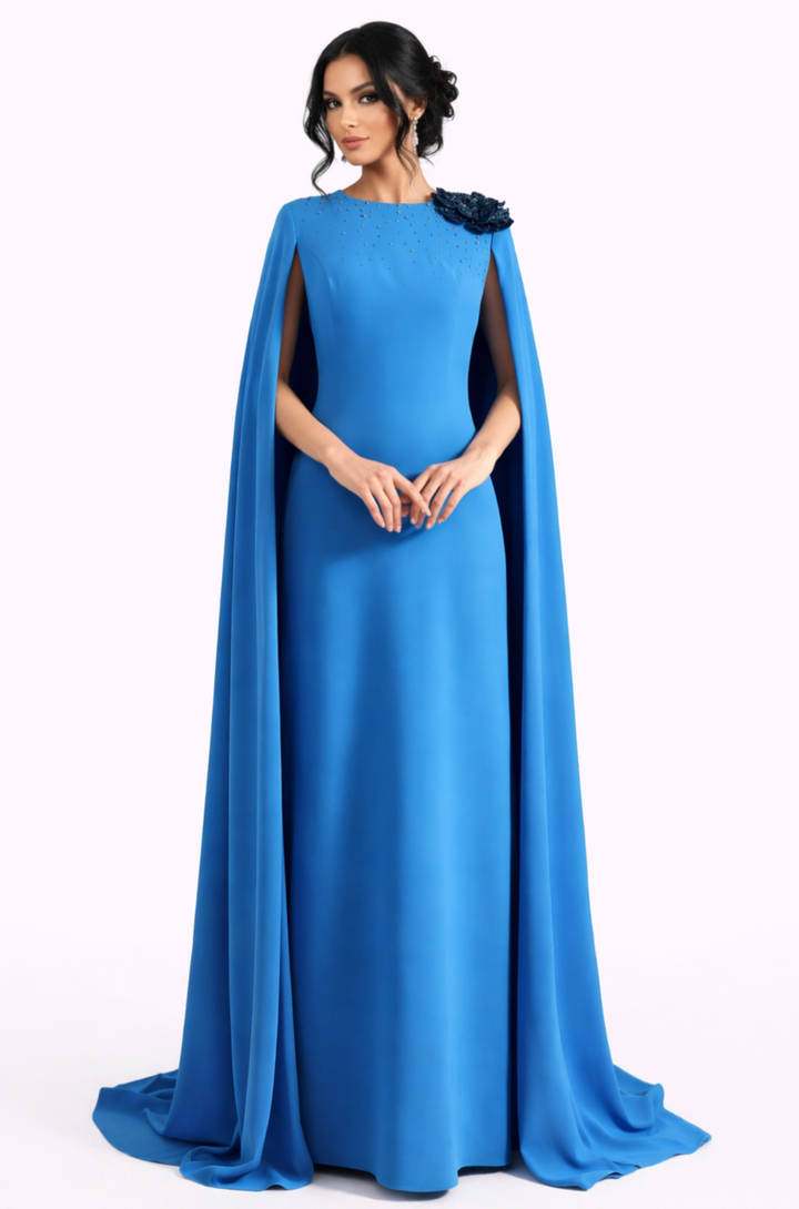 cape sleeve column dress with embellished shoulder detail – AZURLA
