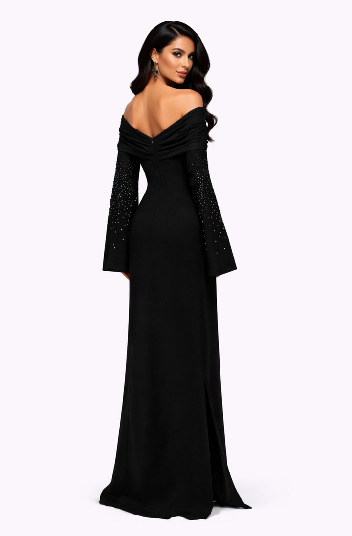 off-shoulder twisted bodice cape sleeve dress – EBONY