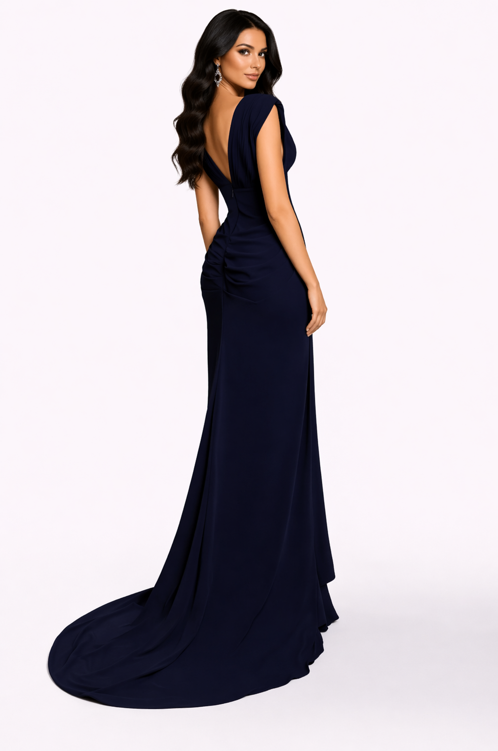 sleeveless deep V-neck pleated column dress – MIDNIGHT