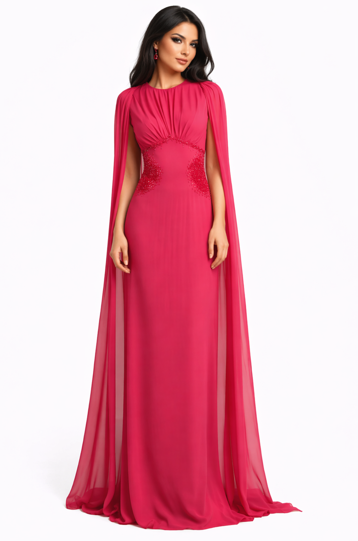 embellished waist gown with draped cape sleeves – RUBELLE