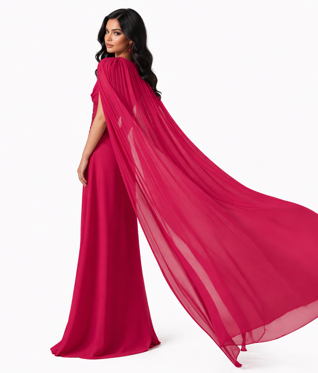embellished waist gown with draped cape sleeves – RUBELLE