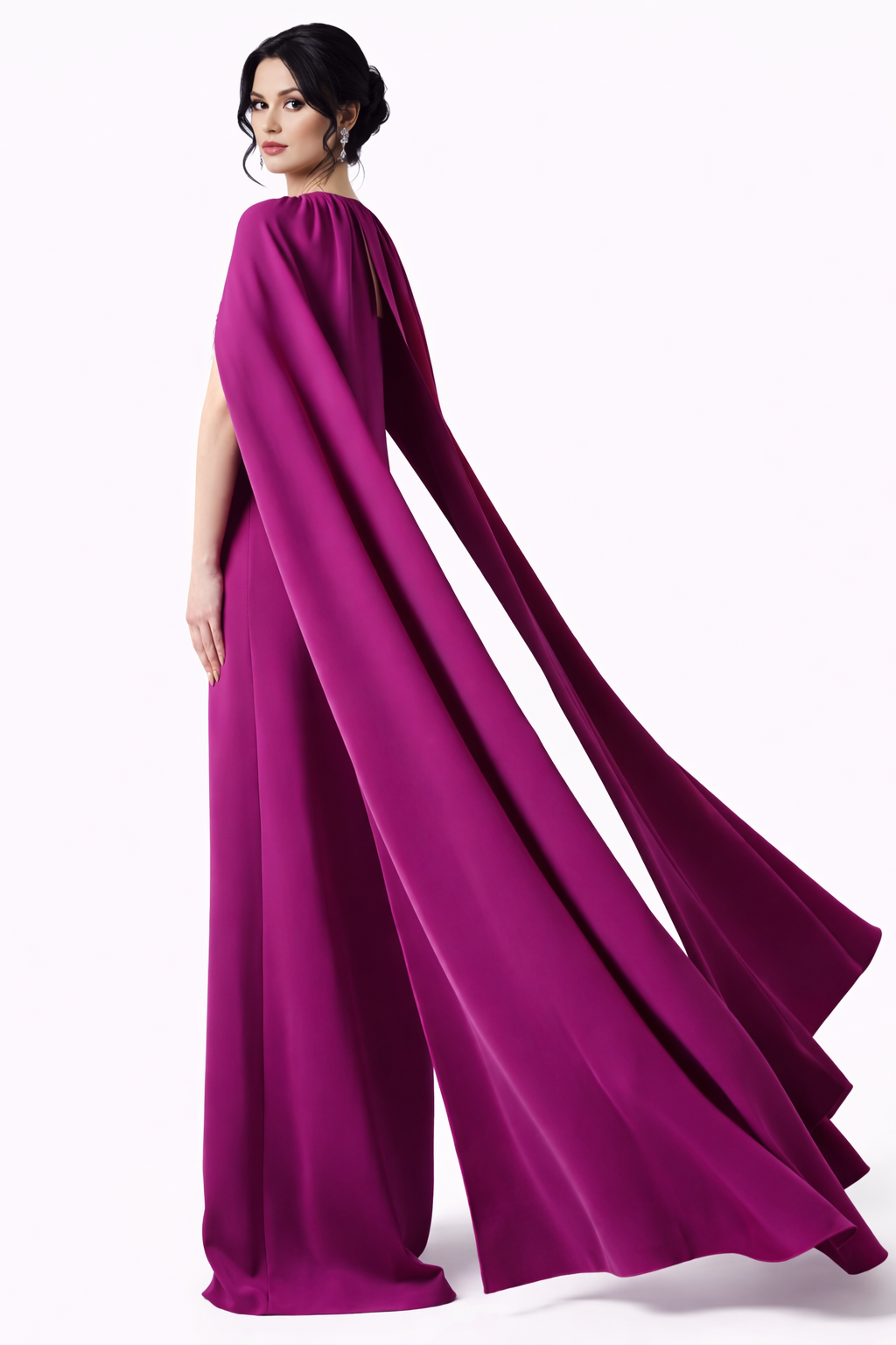 strapless column dress with embellished neckline and maxi cape – VIOLETTE