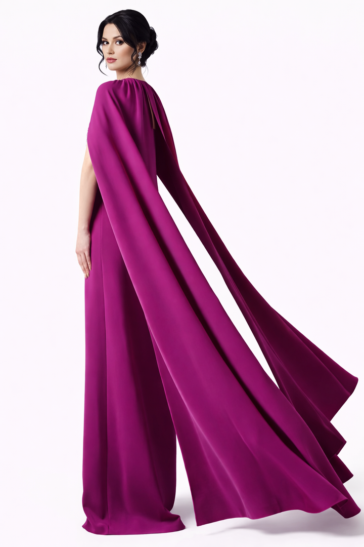 strapless column dress with embellished neckline and maxi cape – VIOLETTE