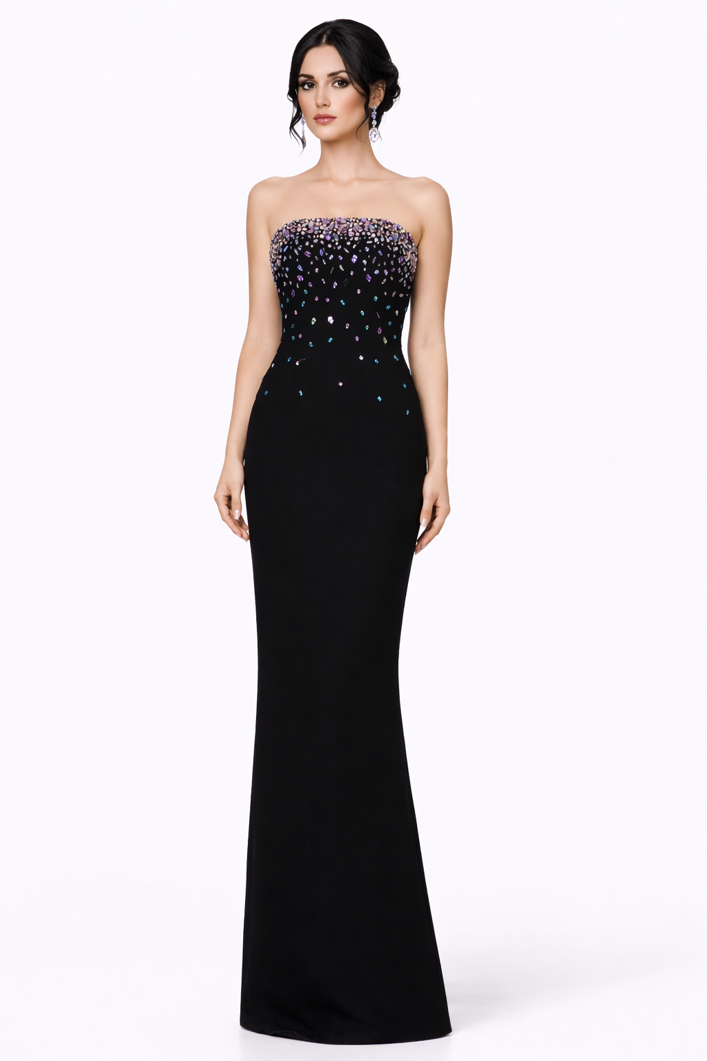 strapless embellished column dress with open-front cape – NOILL