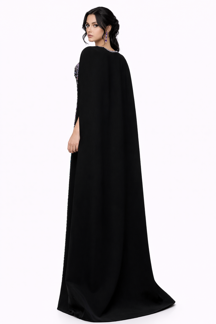 strapless embellished column dress with open-front cape – NOILL