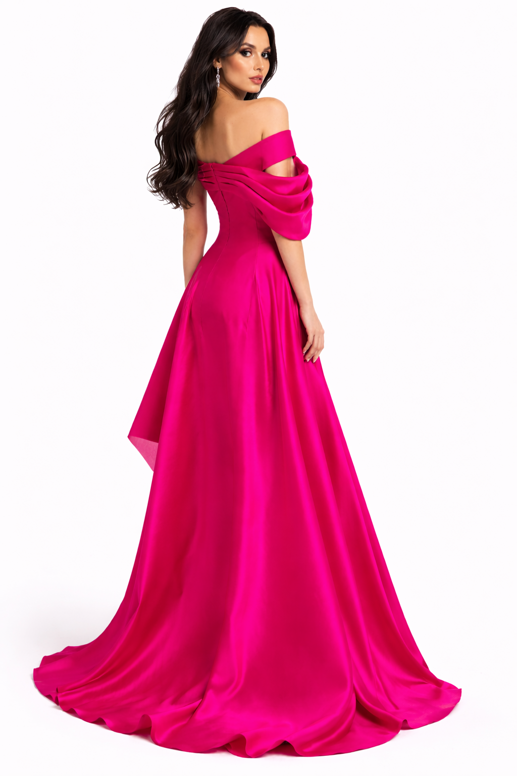 off-shoulder draped mermaid dress with layered overskirt – FUCHII