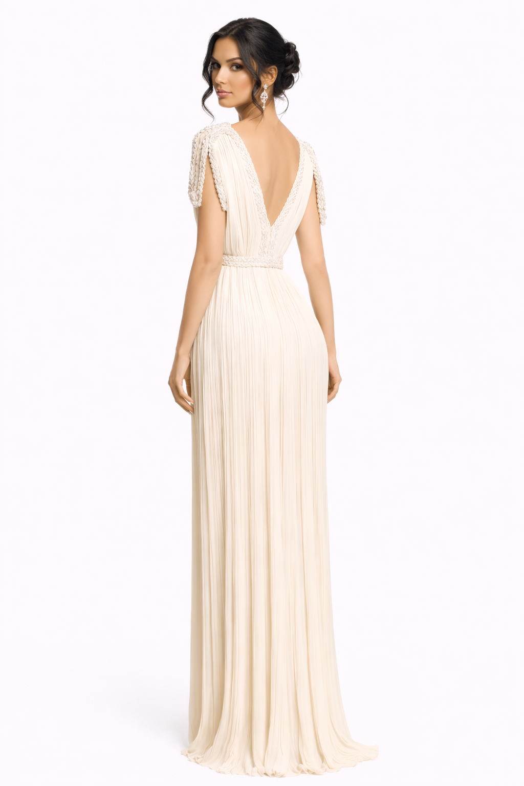 pleated wrap dress with braided trim and cap sleeves – AURÉLIA