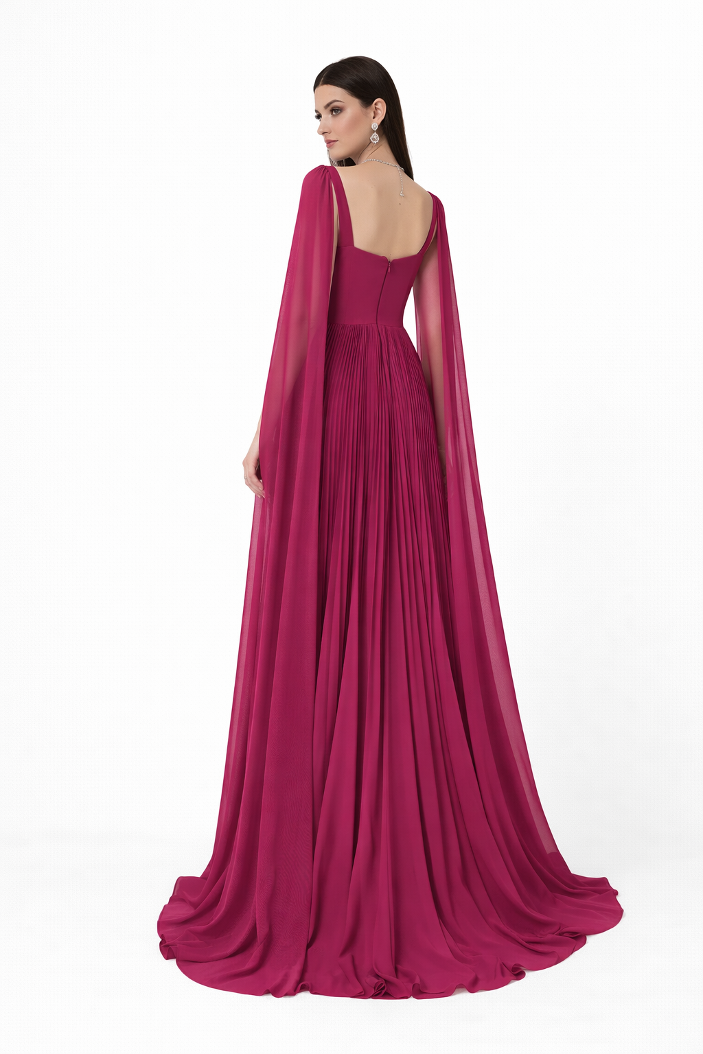Pleated two-piece gown with draped cape sleeves – AMARA