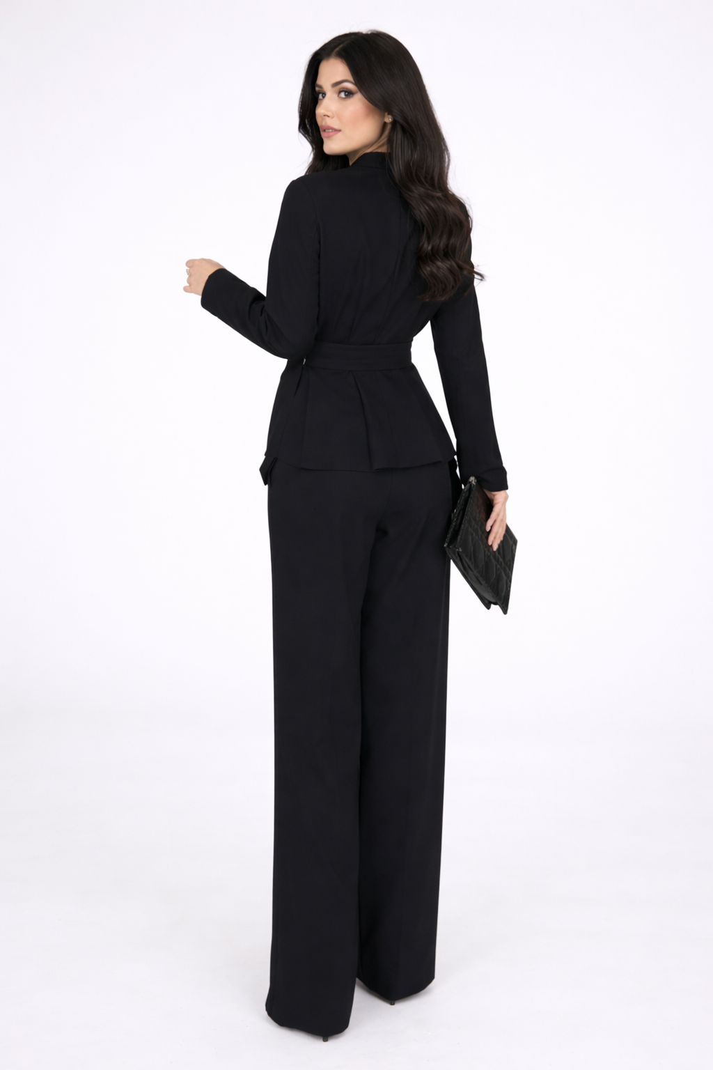 long sleeve wrap top with layered peplum and wide leg pants set – ESLAM