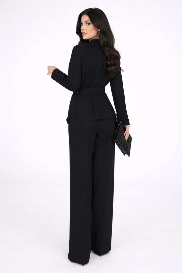 long sleeve wrap top with layered peplum and wide leg pants set – ESLAM