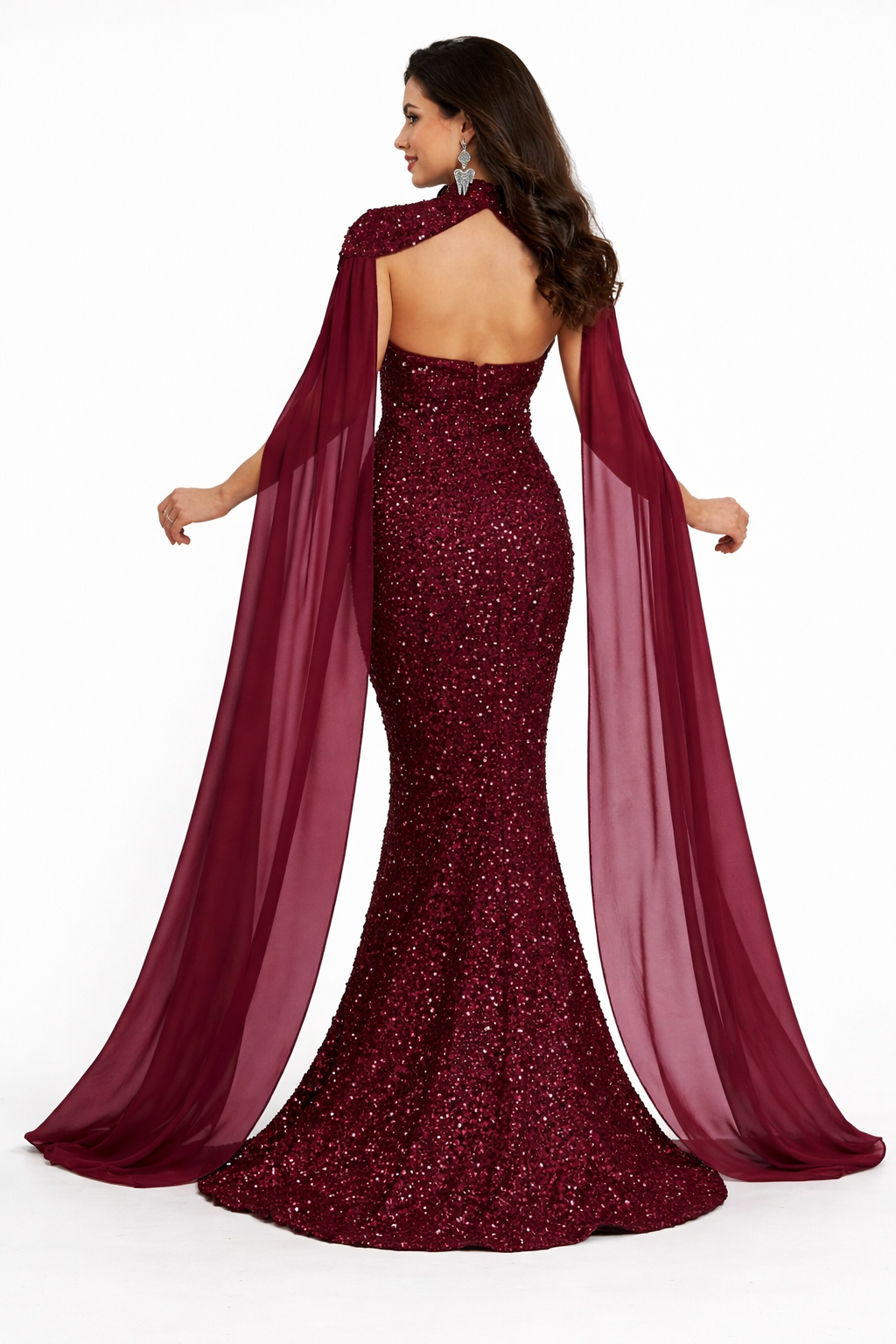 strapless mermaid sequin gown with dramatic chiffon cape – VALERIA