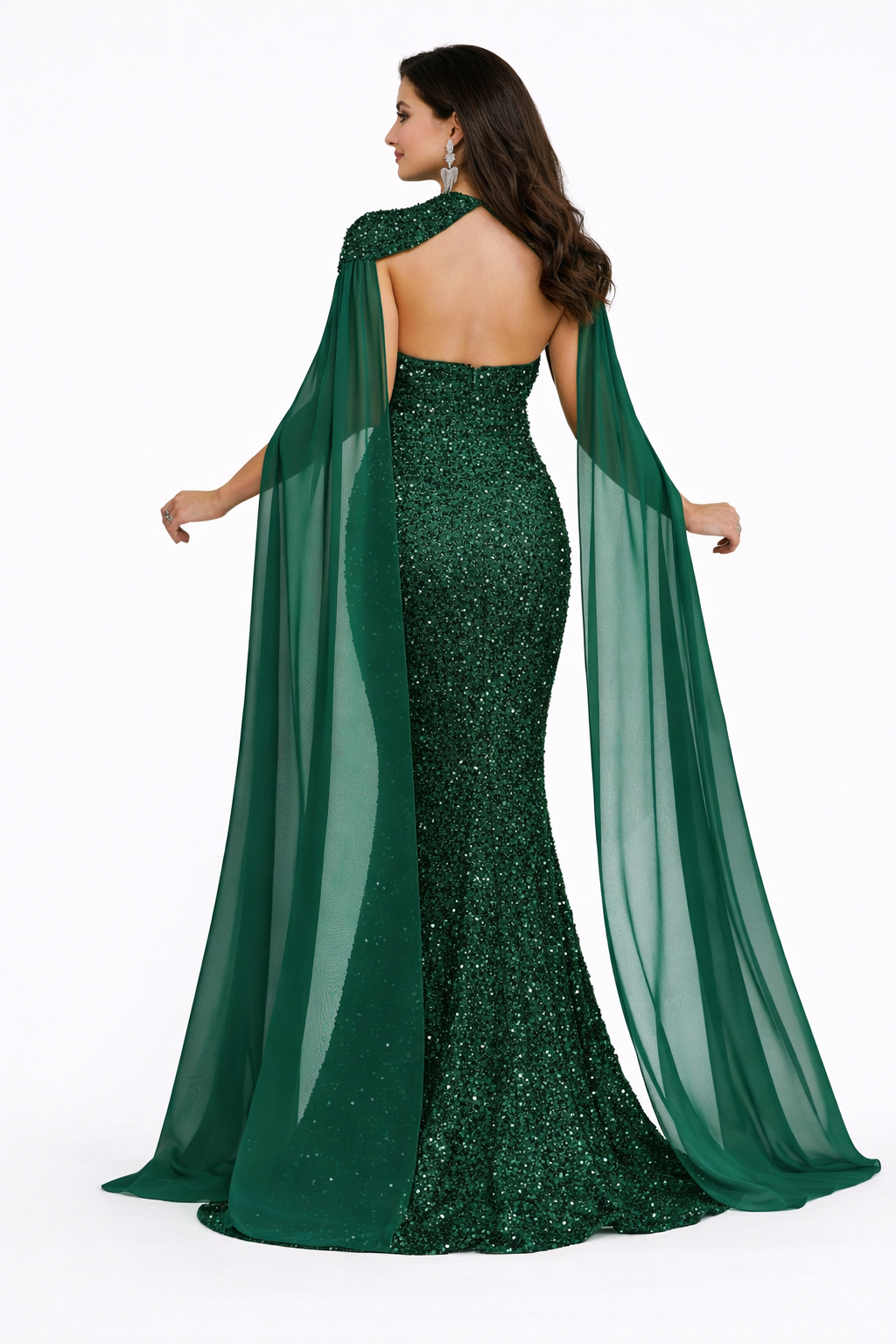 strapless mermaid sequin gown with dramatic chiffon cape – VALERIA