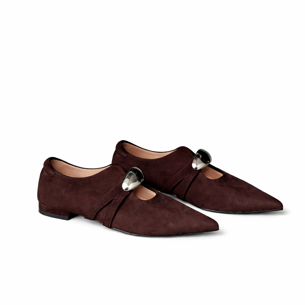 pointed-toe mary jane flats with metallic accent – BODY