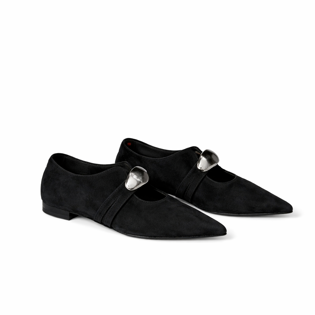 pointed-toe mary jane flats with metallic accent – BODY