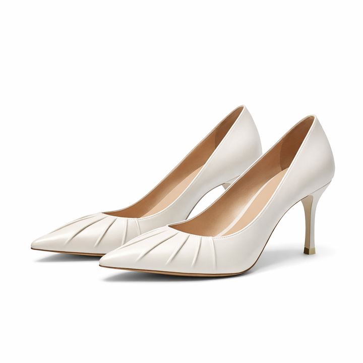 pointed-toe leather pumps with ruched front detail – SCULPT